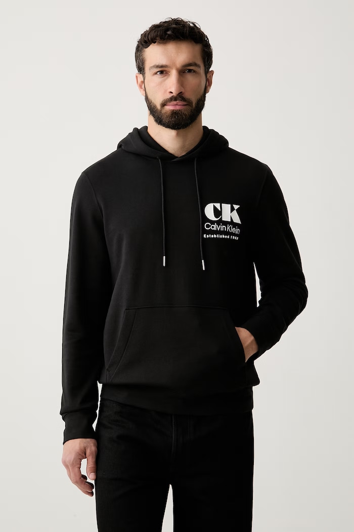 Calvin Klein Jeans μπλούζα με κουκούλα ανδρική βαμβακερή μαύρο LV04RG273G