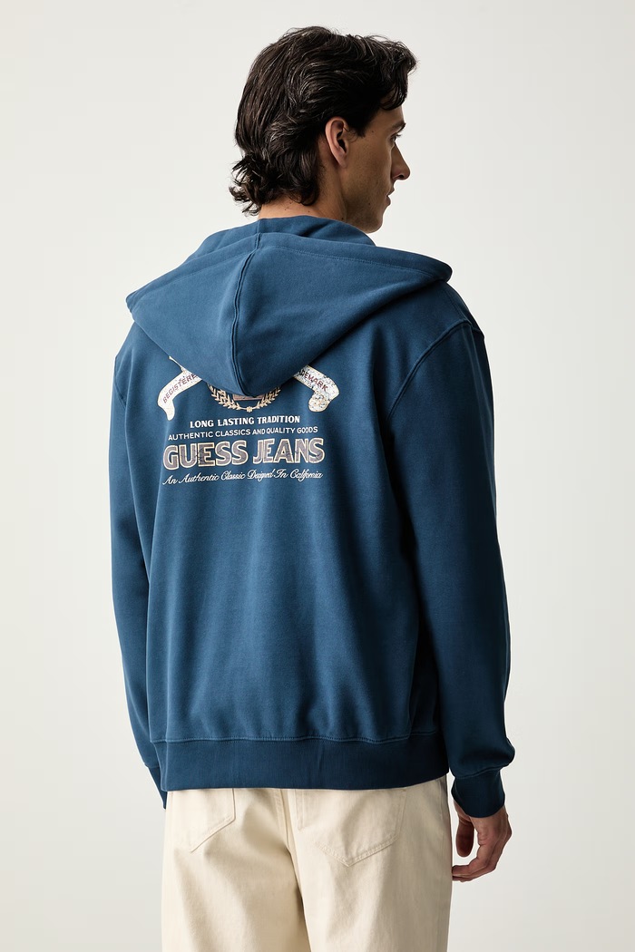 Oblečení Guess Jeans rozepínací mikina s kapucí pánská bavlněná M6YQ23.K4213 modrá