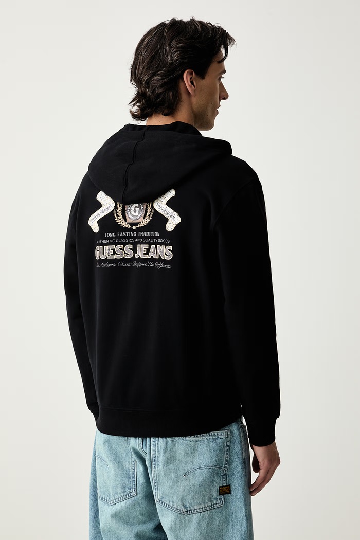 Oblečenie Guess Jeans mikina na zips s kapucňou pánska bavlnená M6YQ23.K4213 čierna