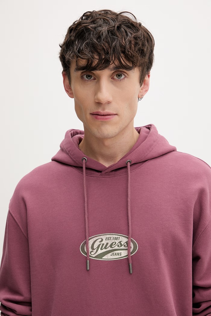 Guess Jeans μπλούζα με κουκούλα ανδρική βαμβακερή ροζ M6YQ07.K3996