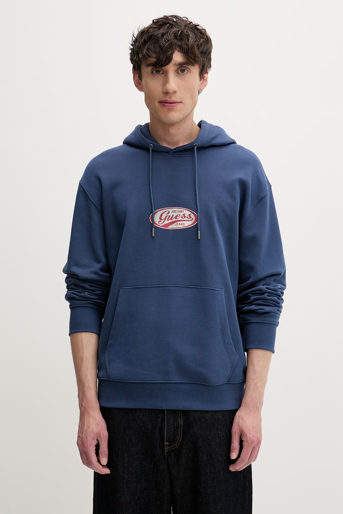 Guess Jeans μπλούζα με κουκούλα ανδρική βαμβακερή μπλε M6YQ07.K3996