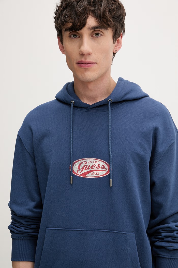 Guess Jeans μπλούζα με κουκούλα ανδρική βαμβακερή μπλε M6YQ07.K3996
