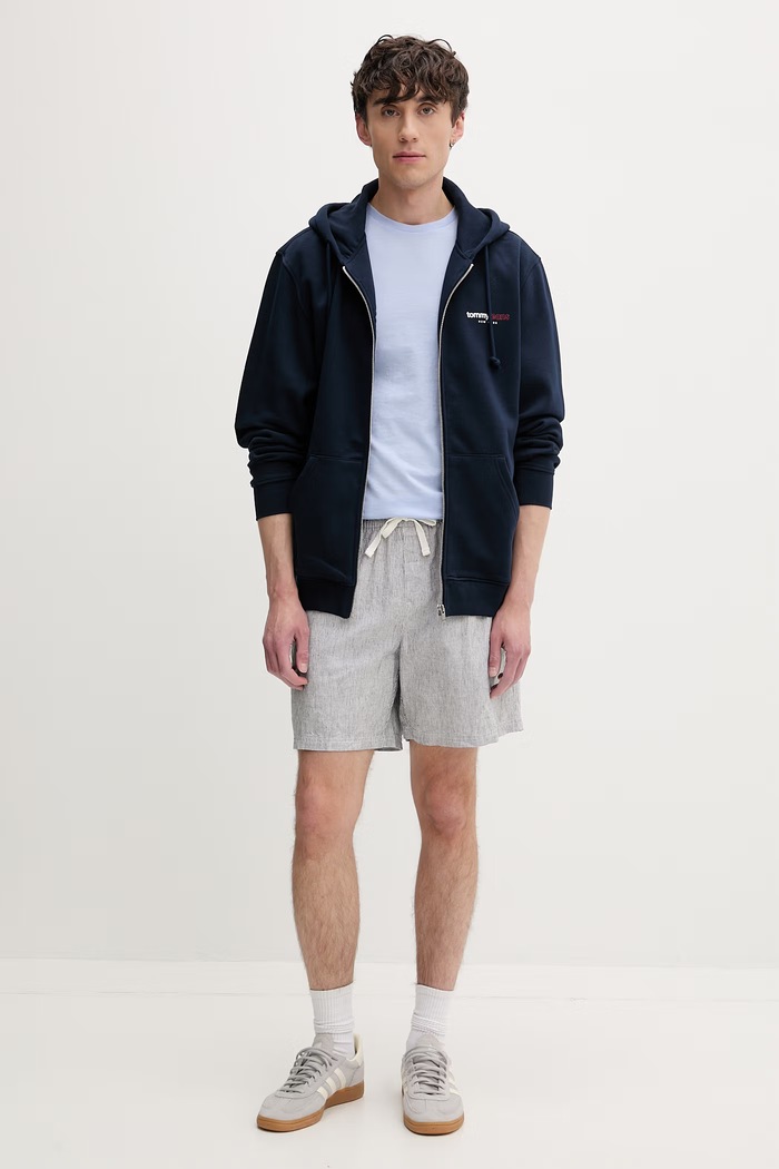 Tommy Jeans μπλούζα με κουκούλα και κουμπιά ανδρική με βαμβάκι DM0DM23404 σκούρο μπλε AW26