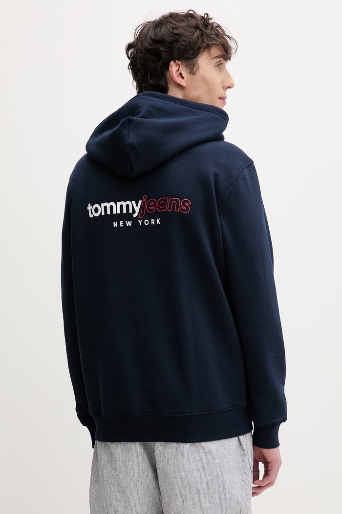 Ρούχα Tommy Jeans μπλούζα με κουκούλα και κουμπιά ανδρική με βαμβάκι DM0DM23404 σκούρο μπλε