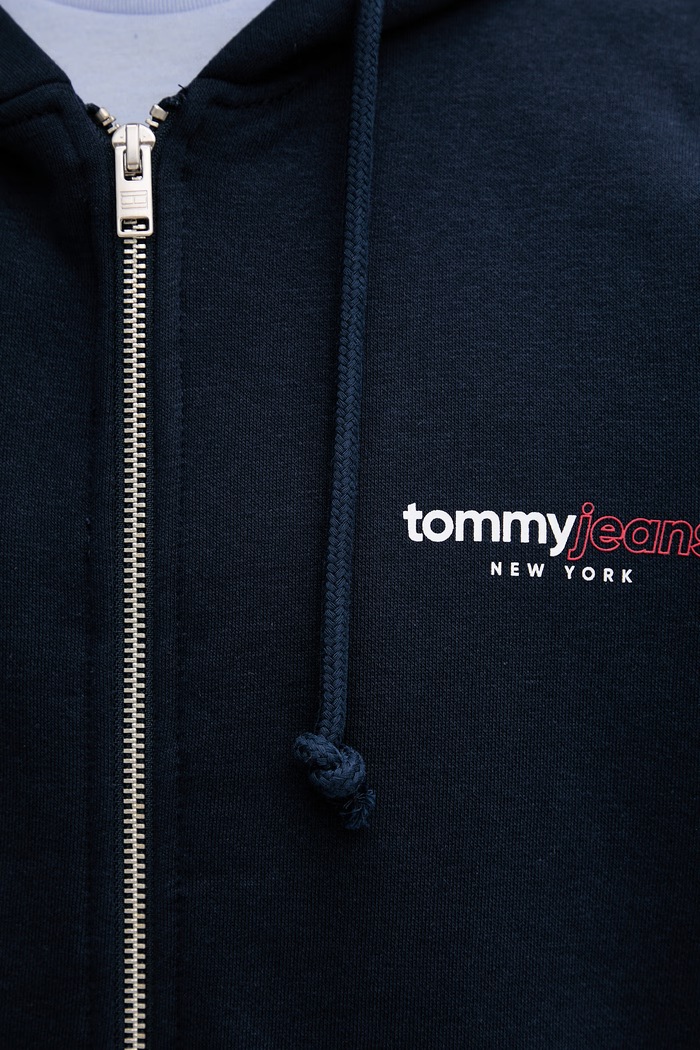 Tommy Jeans μπλούζα με κουκούλα και κουμπιά ανδρική με βαμβάκι DM0DM23404 σκούρο μπλε