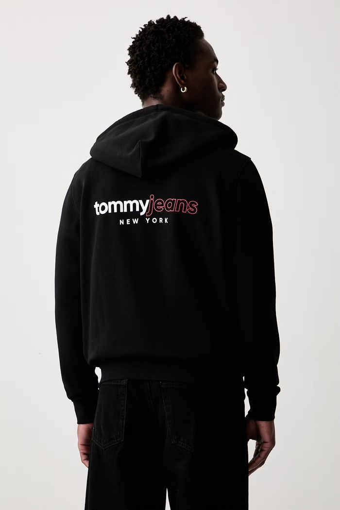 Odzież Tommy Jeans bluza rozpinana z kapturem męska z bawełną DM0DM23404 czarny