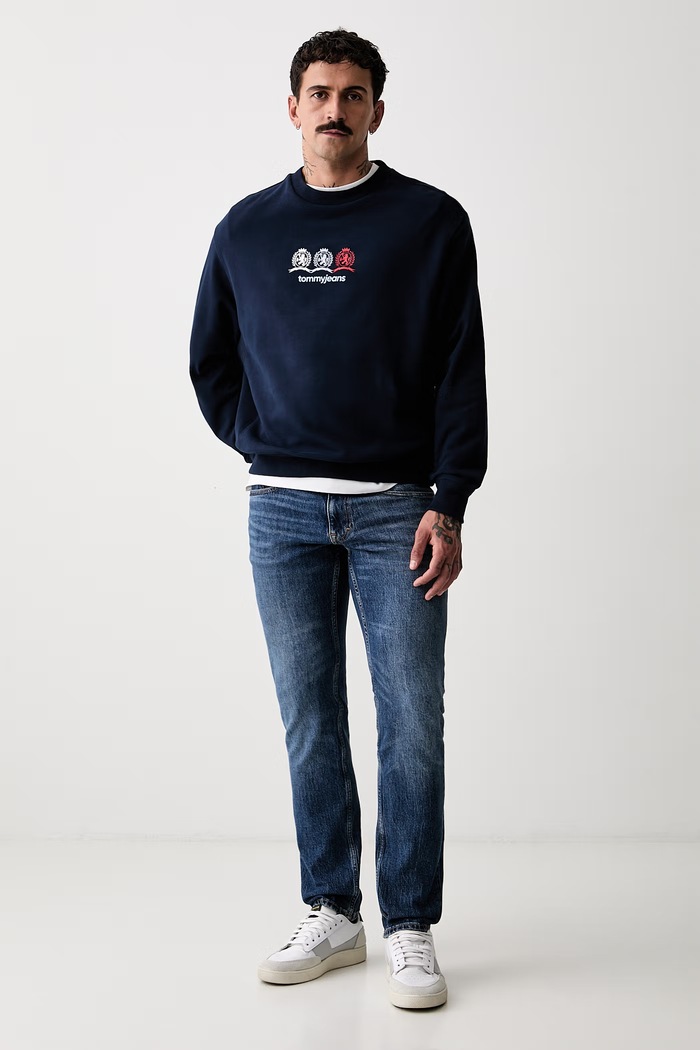 Tommy Jeans μπλούζα ανδρική βαμβακερή DM0DM23383 σκούρο μπλε AW26
