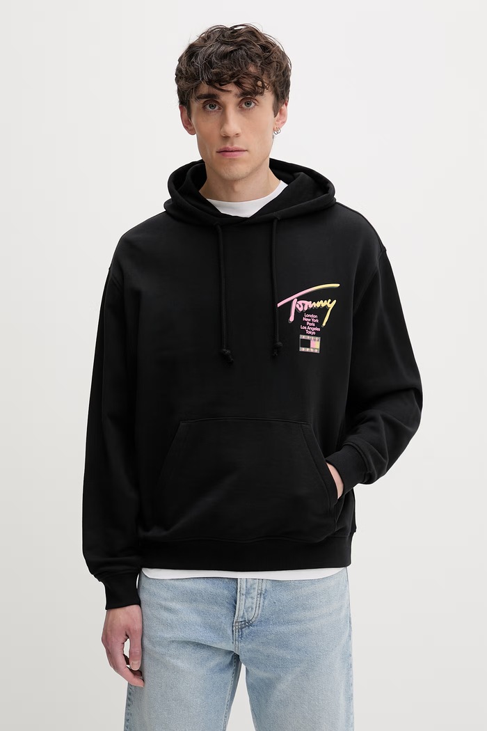Ruházat Tommy Jeans kapucnis melegítőfelső férfi pamut DM0DM23129 fekete