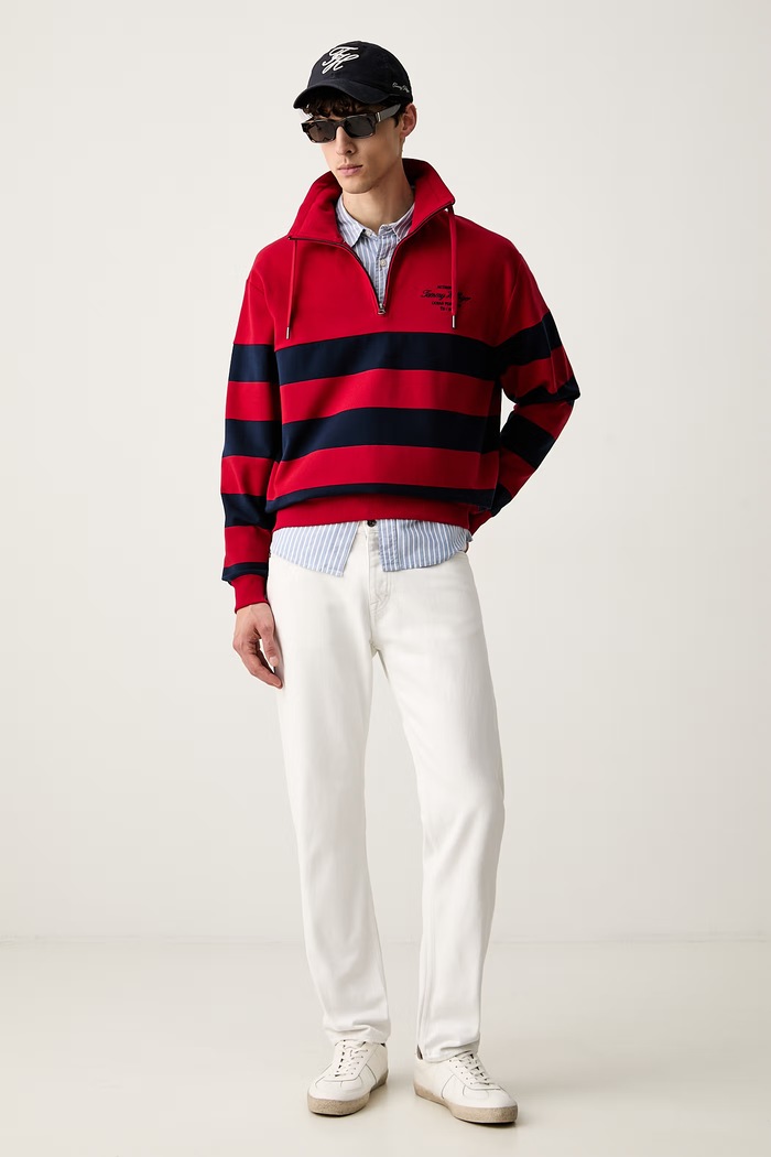 Tommy Hilfiger pulover moški z bombažem MW0MW43190 rdeča AW26