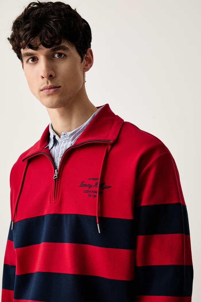 Tommy Hilfiger pulover moški z bombažem rdeča MW0MW43190