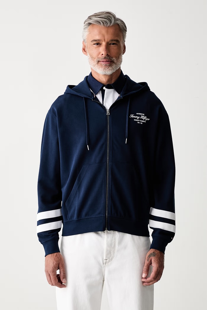 Tommy Hilfiger dukserica na zakopčavanje sa kapuljačom za muškarce mornarsko plava MW0MW43184