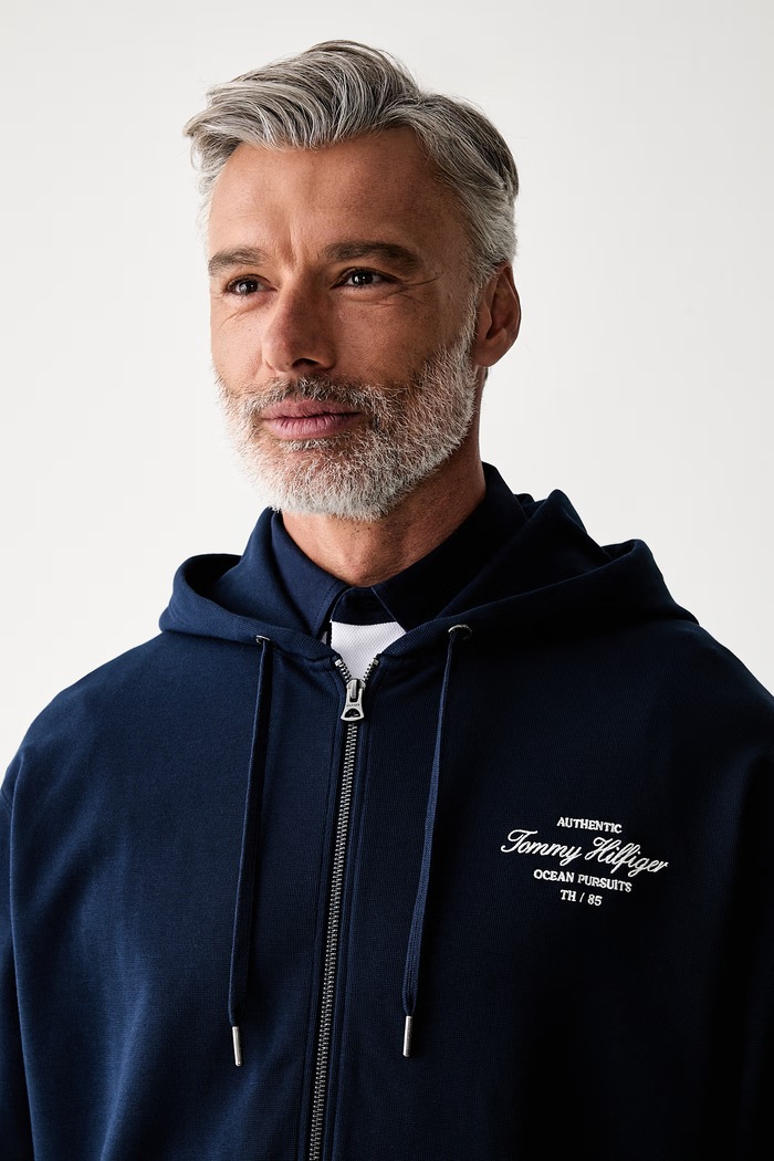Tommy Hilfiger dukserica na zakopčavanje sa kapuljačom za muškarce mornarsko plava MW0MW43184