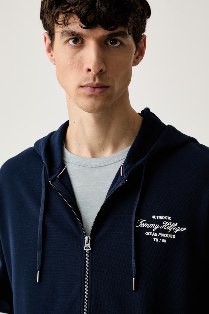 Tommy Hilfiger mikina na zips s kapucňou pánska tmavomodrá MW0MW43184
