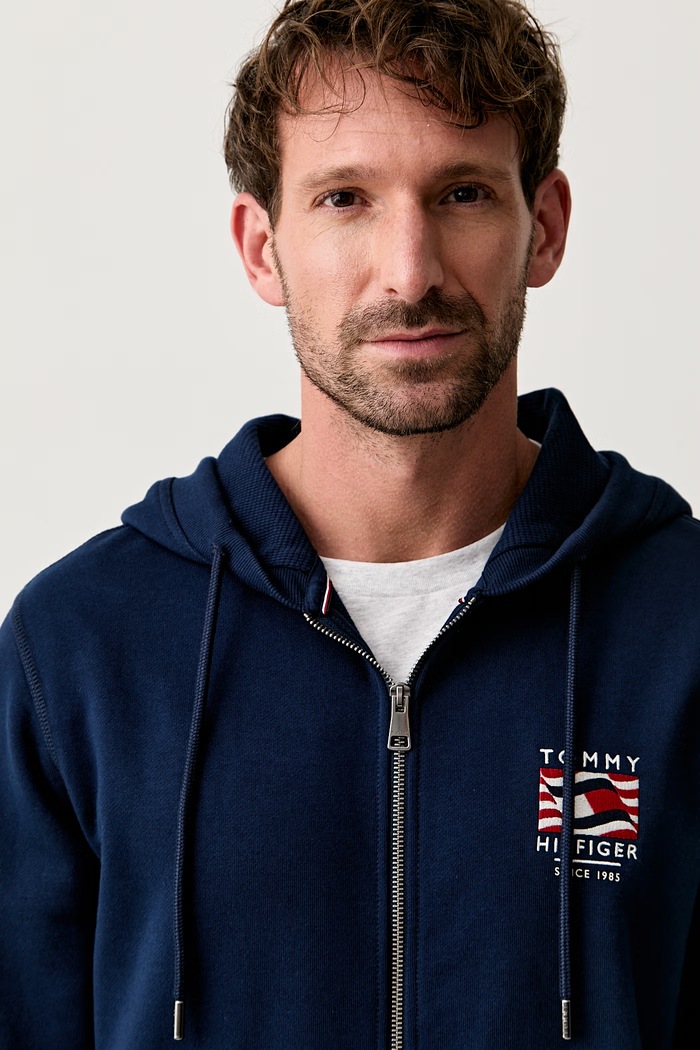 Tommy Hilfiger μπλούζα με κουκούλα ανδρική βαμβακερή σκούρο μπλε MW0MW43382