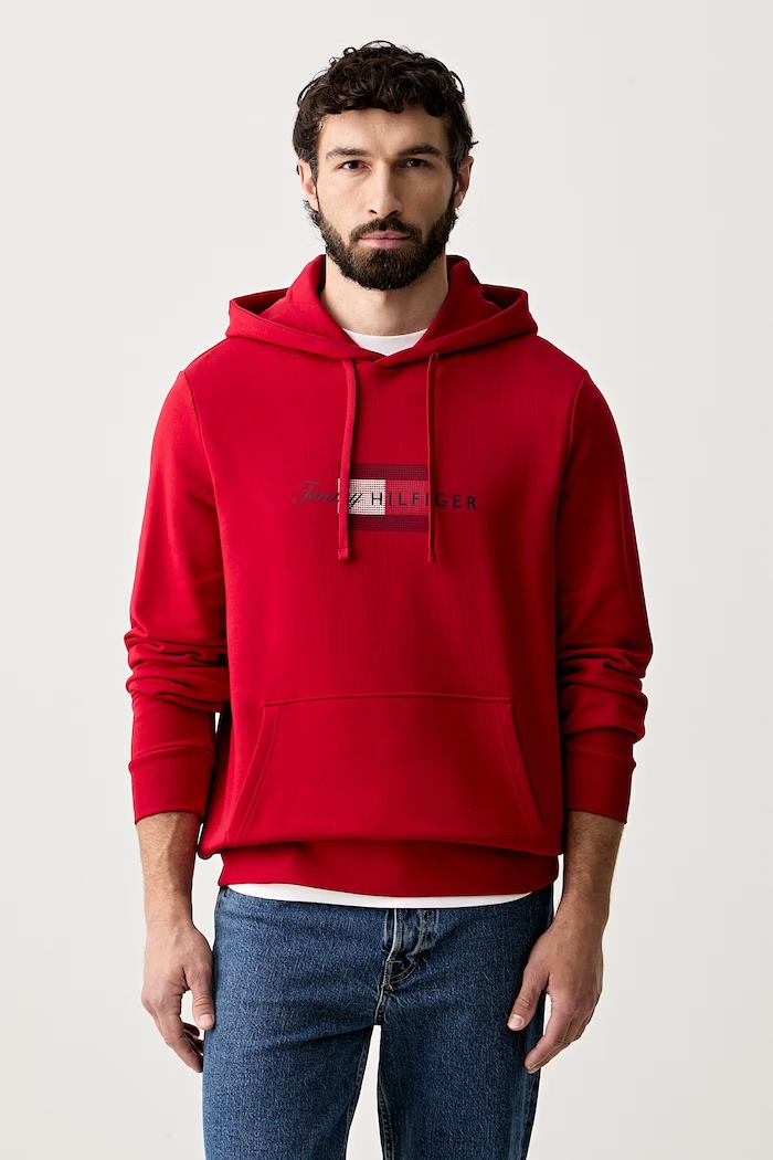 Tommy Hilfiger mikina s kapucňou pánska bavlnená červená MW0MW43220