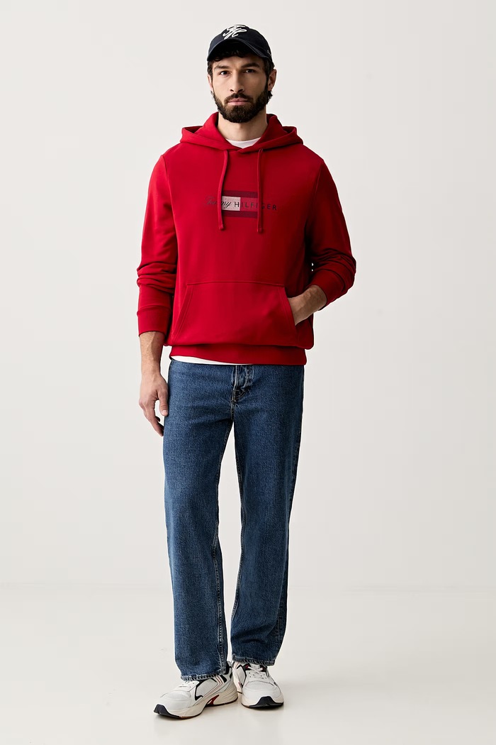 Tommy Hilfiger mikina s kapucňou pánska bavlnená MW0MW43220 červená AW26