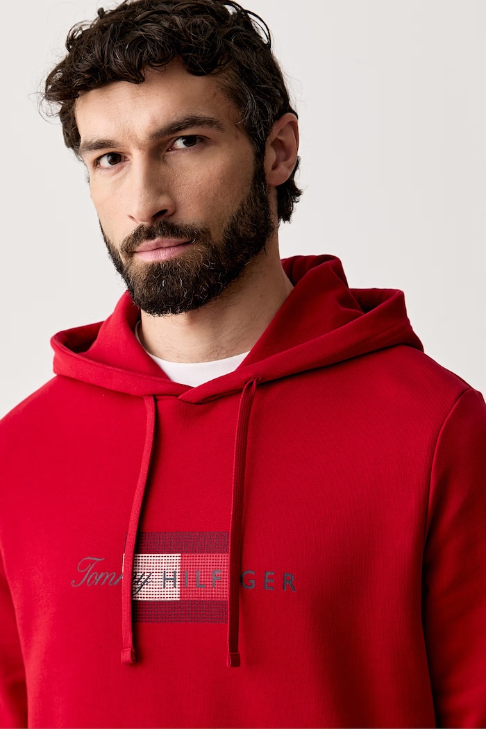 Tommy Hilfiger mikina s kapucňou pánska bavlnená červená MW0MW43220
