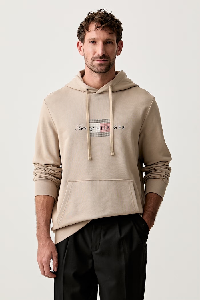 Tommy Hilfiger hanorac cu glugă pentru bărbați, din bumbac bej MW0MW43220