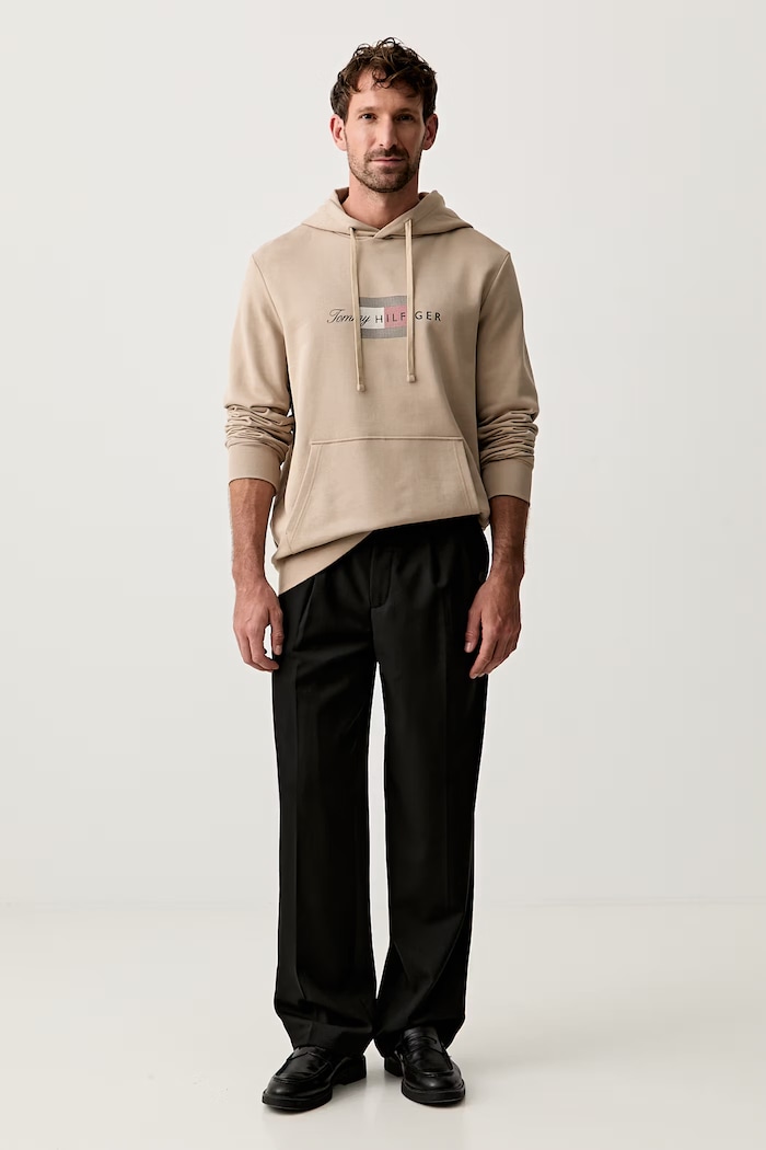 Tommy Hilfiger hanorac cu glugă pentru bărbați, din bumbac MW0MW43220 bej AW26