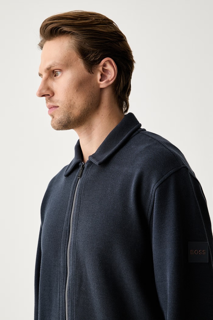 BOSS Orange bluza rozpinana męska bawełniana z elastanem Ze_Bend granatowy 50565604