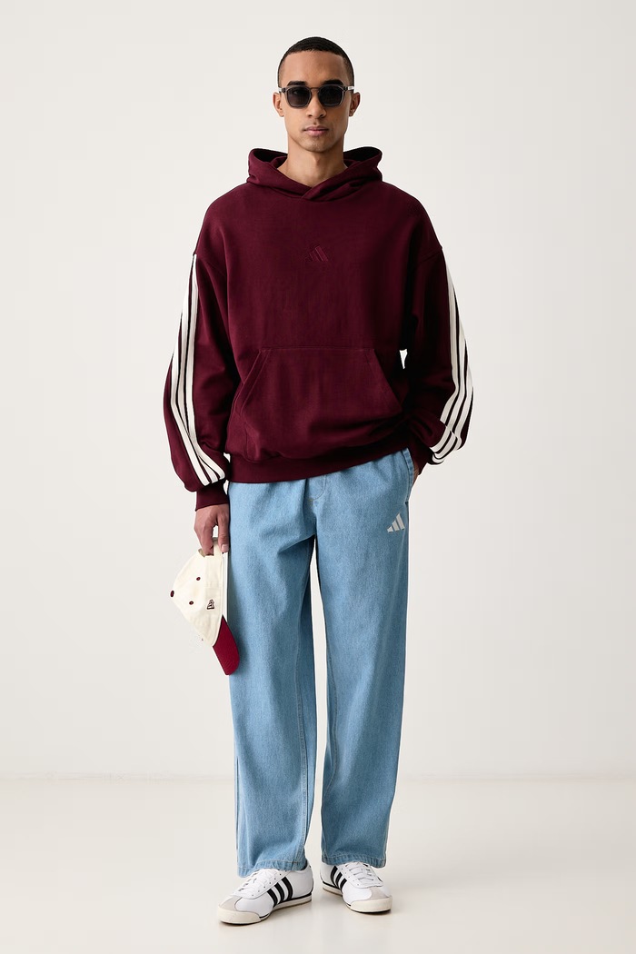 adidas Mikina s kapucí pánská bavlněná KW2405 burgundské AW26