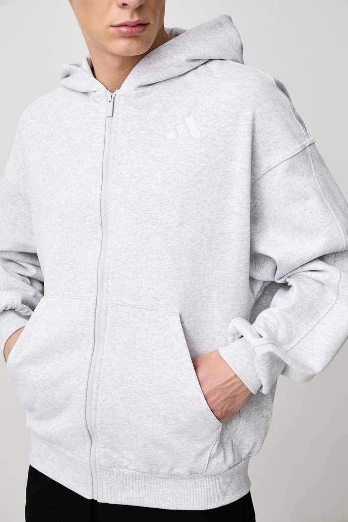 Rozepínací mikina s kapucí pánská bavlněná adidas KW2323 šedá