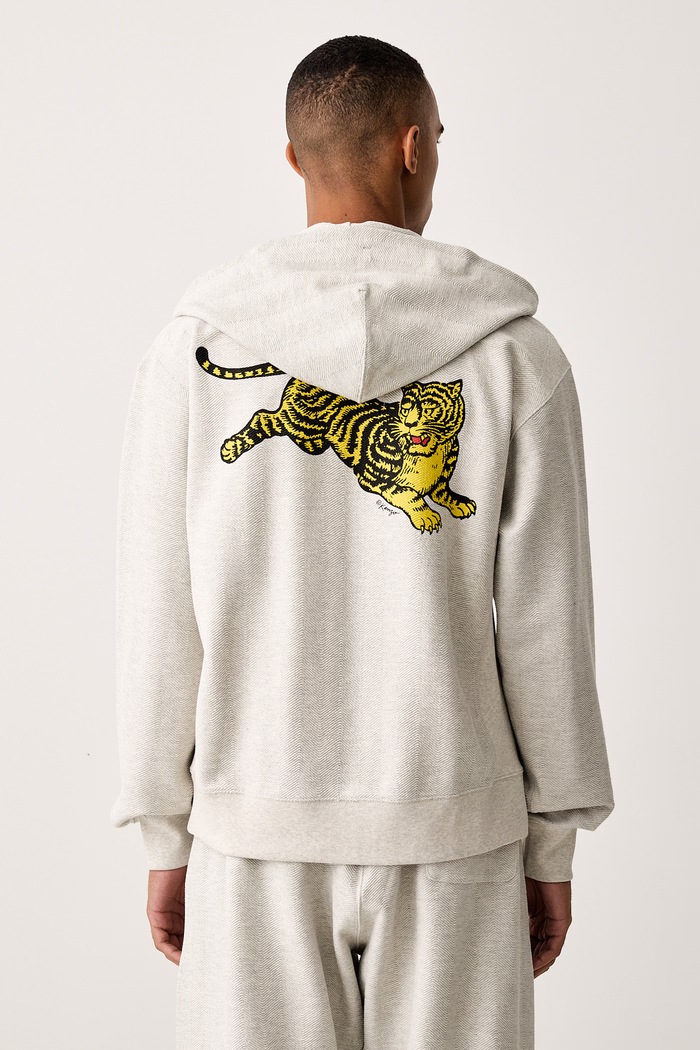 Kenzo Bluza z kapturem męska bawełniana szary FG65HO2764MX
