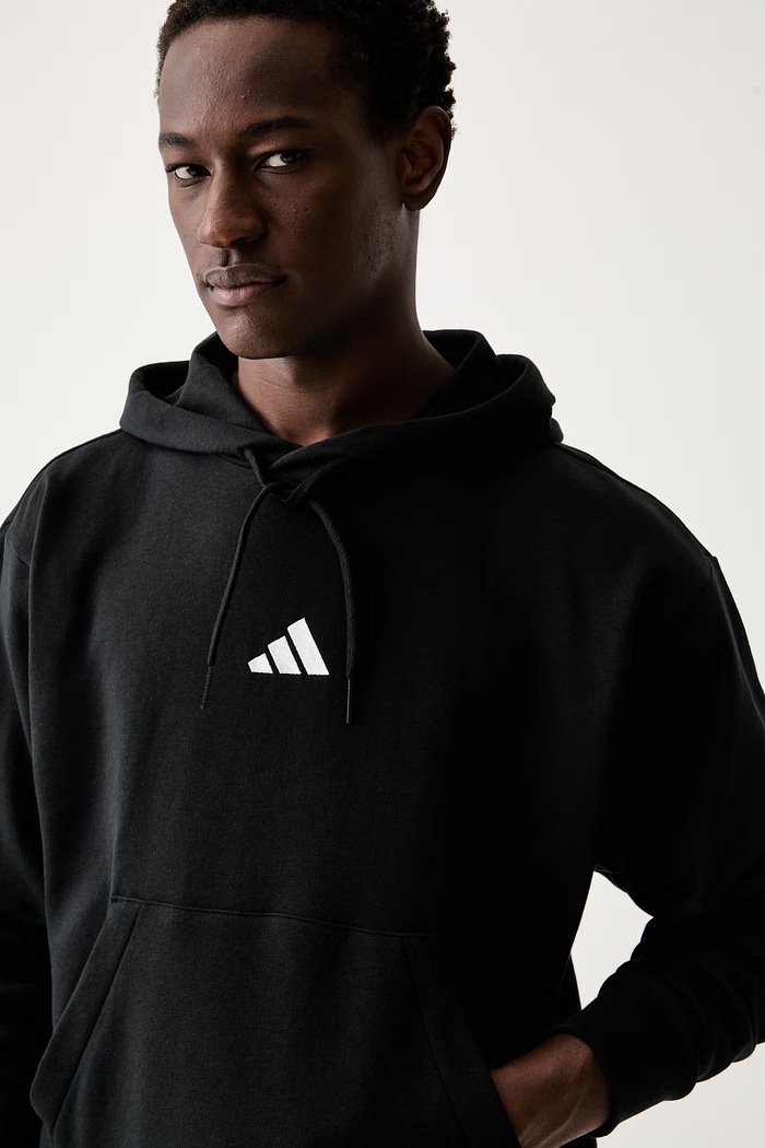adidas bluza z kapturem męska z bawełną Feelcozy czarny JE3849