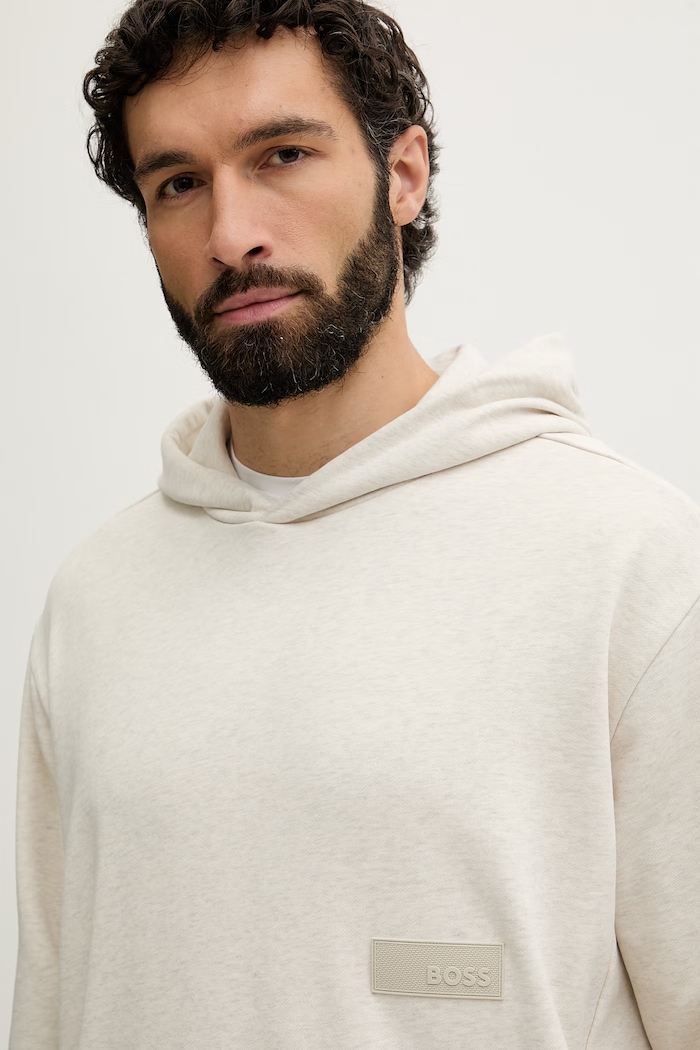 BOSS Green mikina s kapucňou pánska s bavlnou SW_Hoodie béžová 50564113