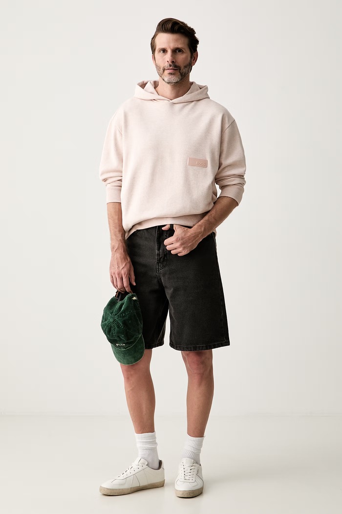 BOSS Green bluza z kapturem męska z bawełną SW_Hoodie 50564113 różowy AW26