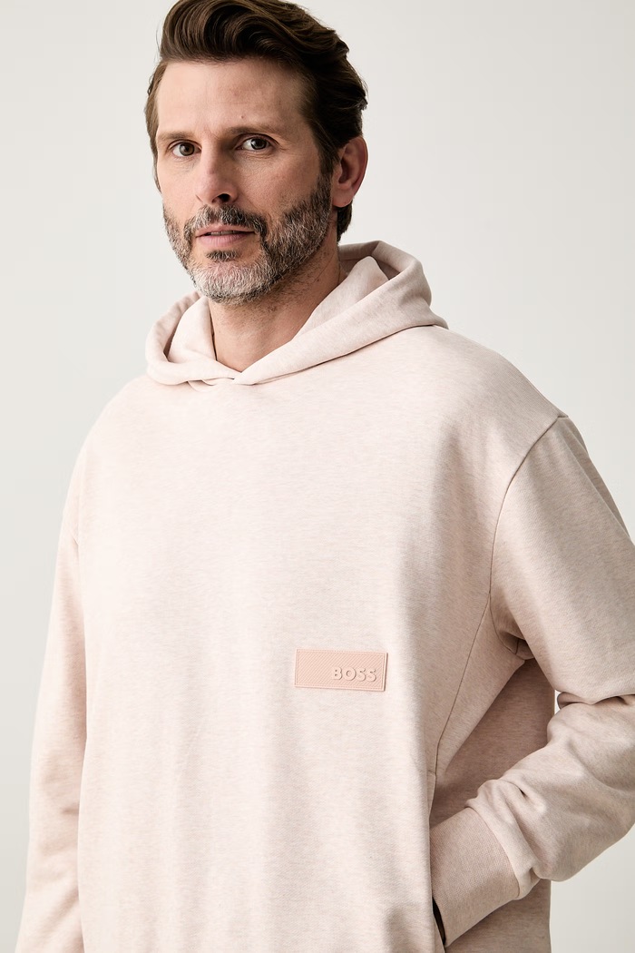 BOSS Green bluza z kapturem męska z bawełną SW_Hoodie różowy 50564113