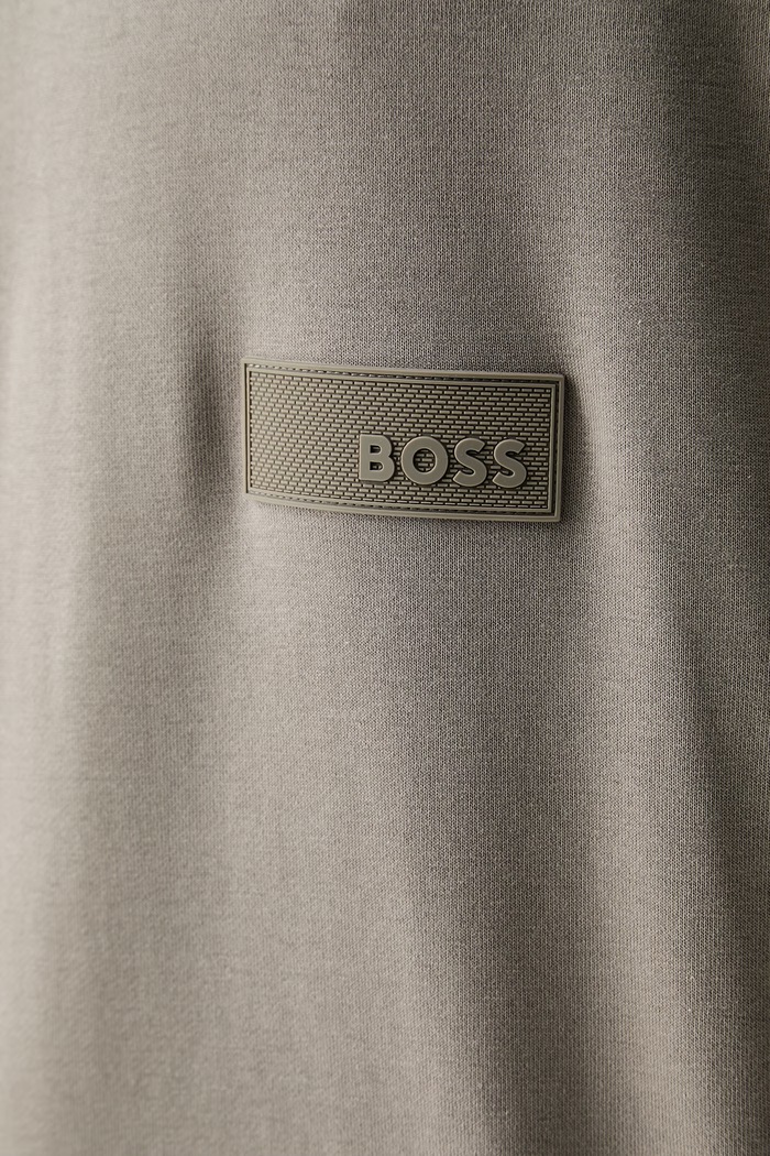 BOSS Green кофта с капюшоном мужская с хлопком SW_Hoodie 50564113 бежевый