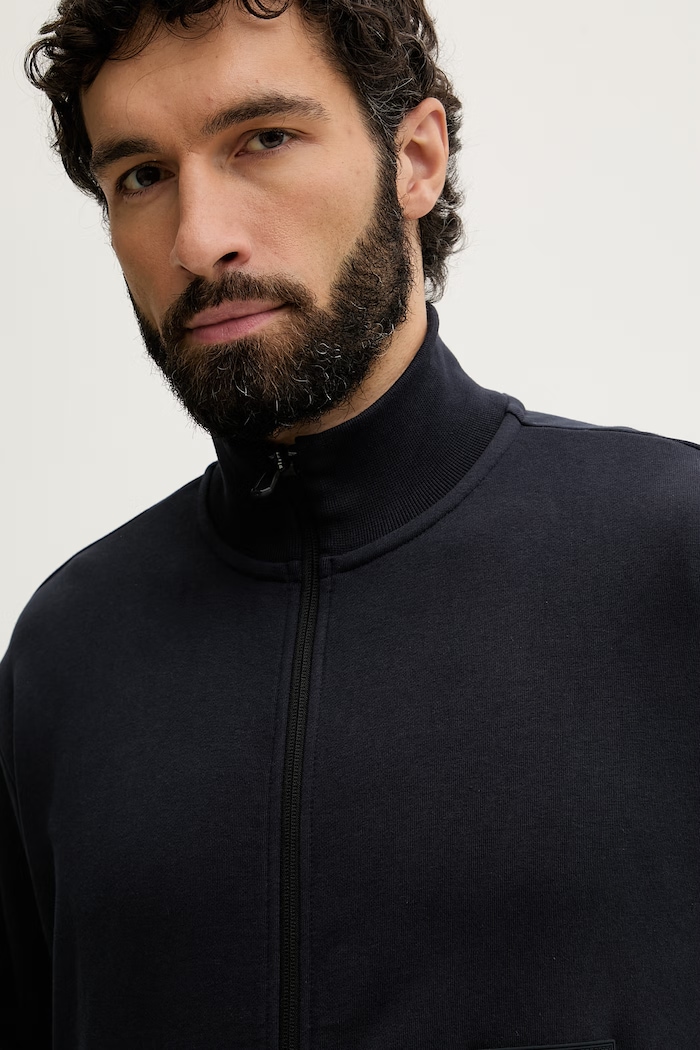BOSS Green mikina na zips pánska s bavlnou SW_Collar Full Zip tmavomodrá 50564104