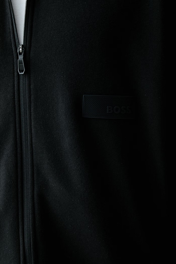 BOSS Green кофта на замке мужская с хлопком SW_Collar Full Zip 50564104 чёрный