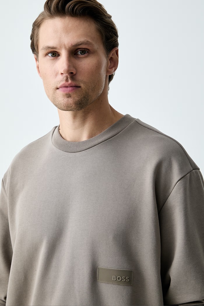 BOSS Green кофта для мужчин с хлопком SW_Crewneck бежевый 50564103