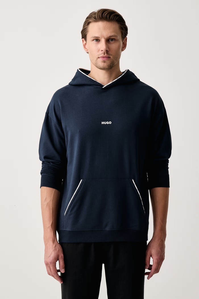 HUGO Μπλούζα με κουκούλα ανδρική με βαμβάκι NOAH HOODIE σκούρο μπλε 50566164