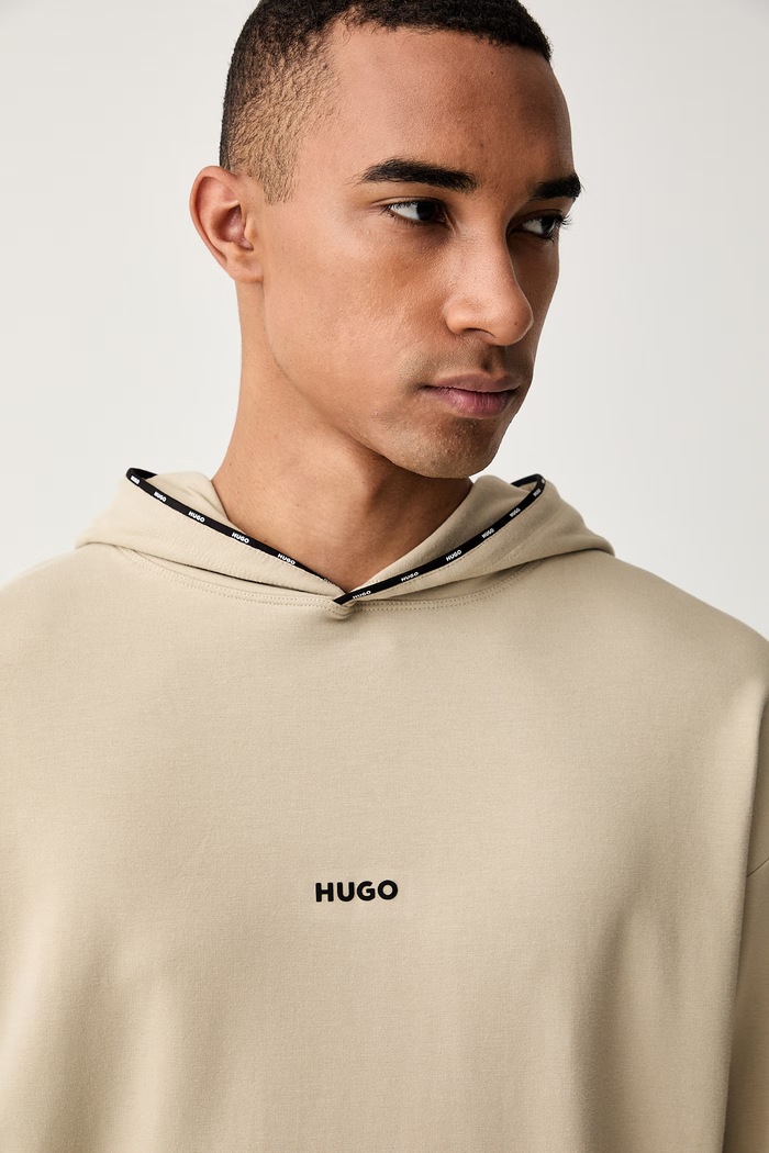 HUGO mikina s kapucí pánská s bavlnou NOAH HOODIE béžová 50566164