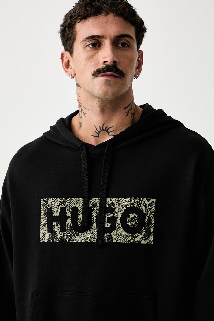 HUGO Blue μπλούζα με κουκούλα ανδρική βαμβακερή Necdysis μαύρο 50566028