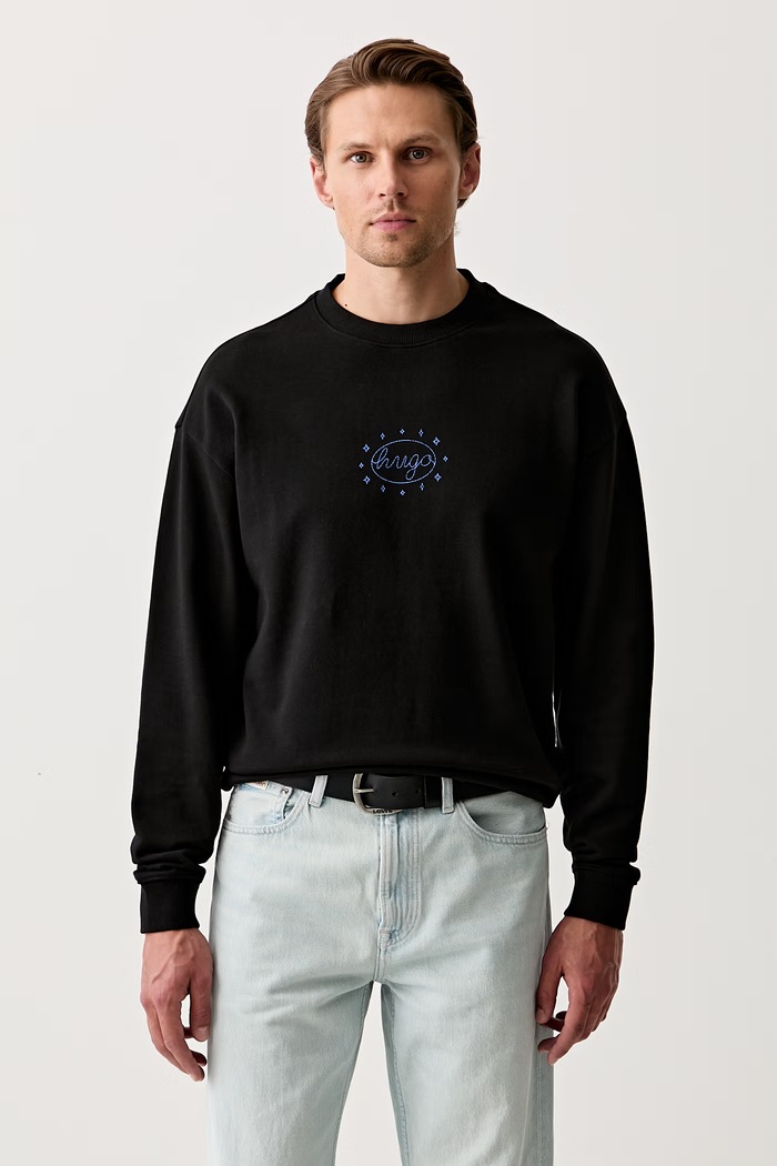 Oblečení HUGO Blue oversize mikina pánská bavlněná Nugodana 50566020 černá