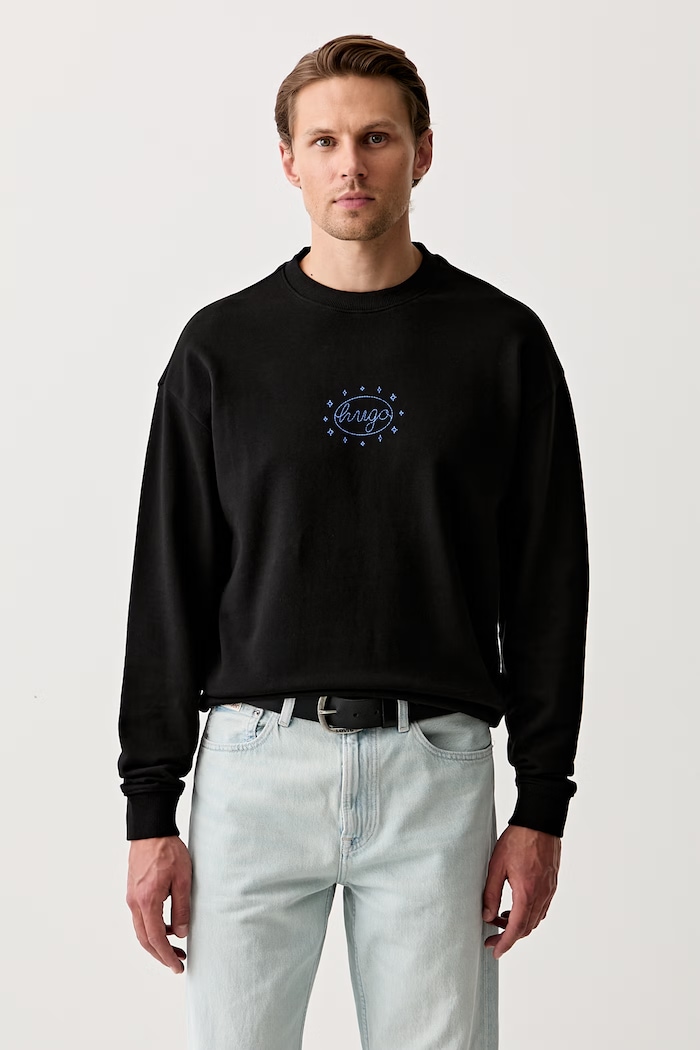 Oblečení HUGO Blue oversize mikina pánská bavlněná Nugodana 50566020 černá
