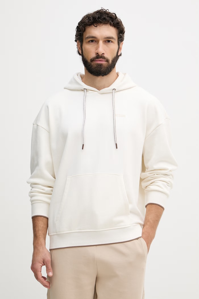 Guess pulover s kapuco moški bombažen FRANC bela Z6YQ23.K5012
