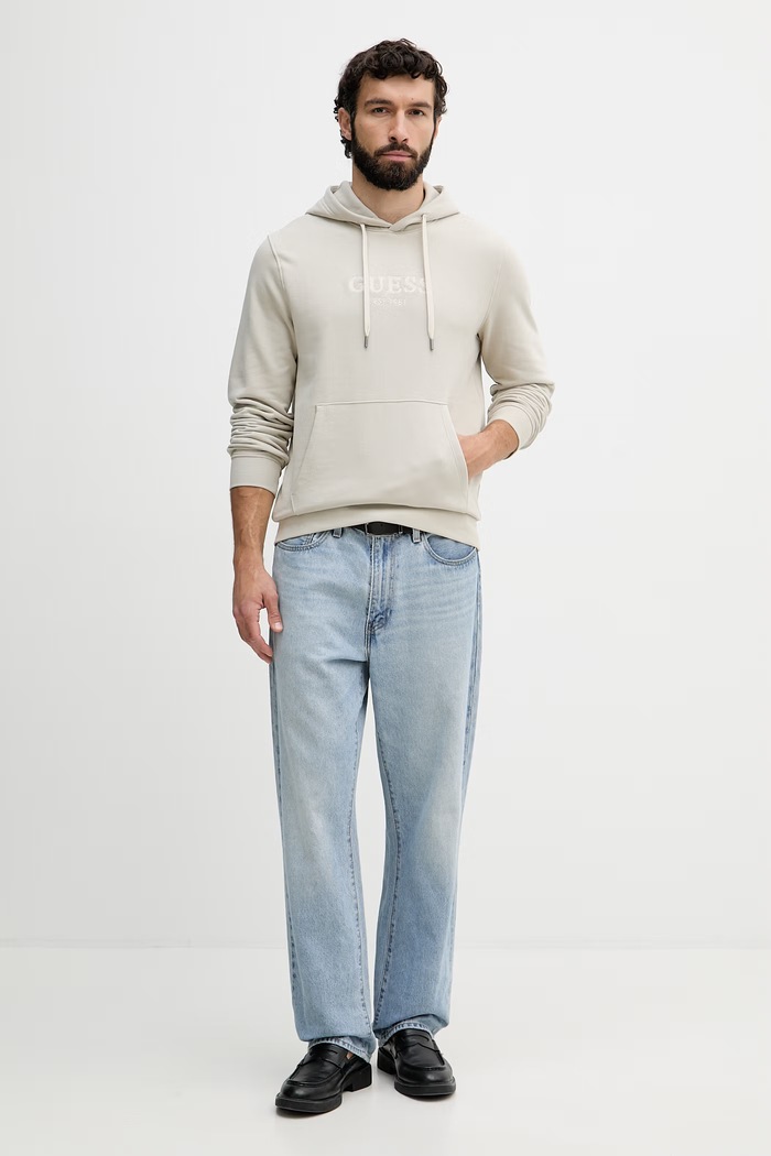 Guess hanorac cu glugă pentru bărbați, cu bumbac M6YQ36.K4243 bej AW26
