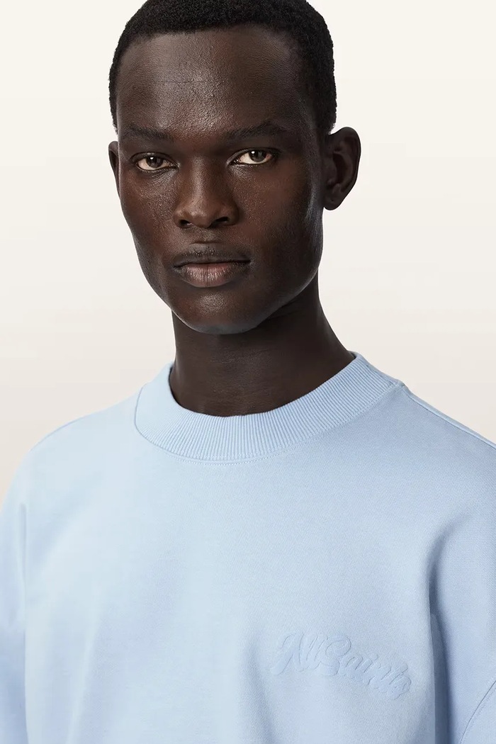AllSaints bluza oversize męska bawełniana ODYSSEY niebieski M028NE