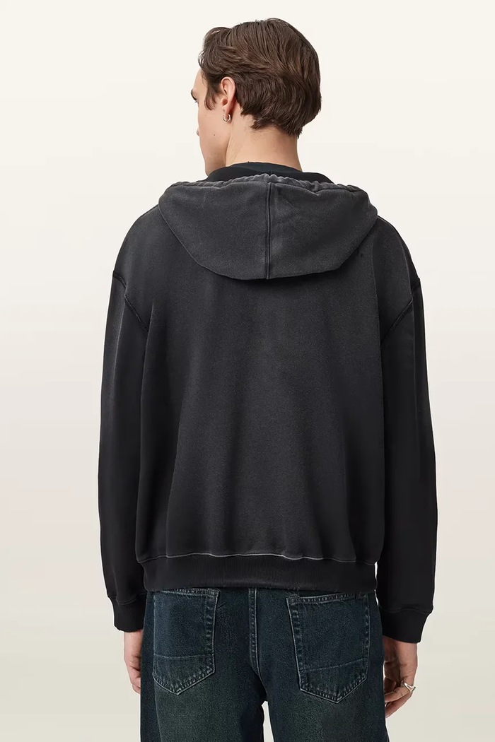 AllSaints mikina s kapucňou pánska bavlnená ROQUE M027NE čierna AW26