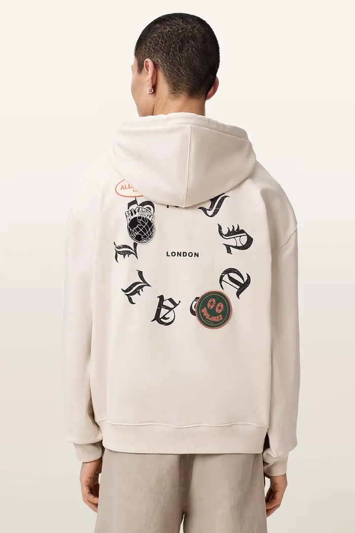 AllSaints mikina na zips s kapucňou pánska bavlnená PATCHER M014NE béžová AW26