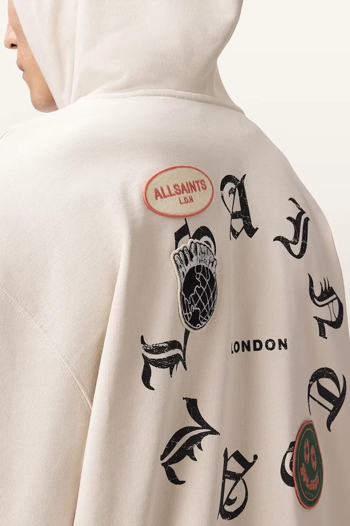 AllSaints mikina na zips s kapucňou pánska bavlnená PATCHER M014NE béžová