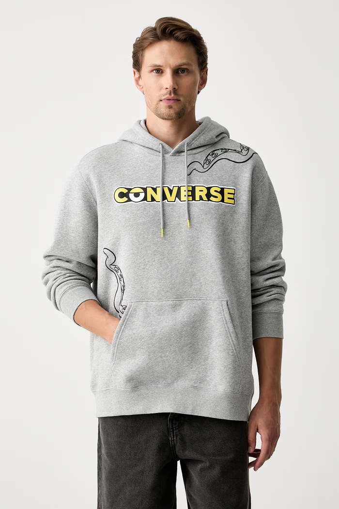Converse bluza z kapturem z bawełną x Minions & Monsters szary CVM6H227