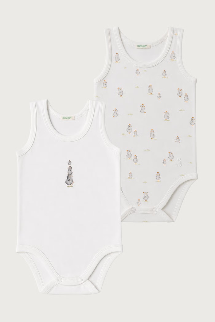 United Colors of Benetton Body dziecięce bawełniane z elastanem 2-pack beżowy 3WGGAB012.W.Reproposal