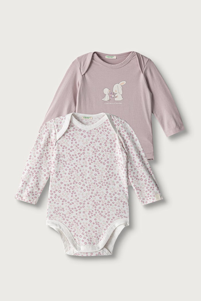 United Colors of Benetton Body dziecięce bawełniane z elastanem 2-pack różowy 3WGGAB011.W.Reproposal