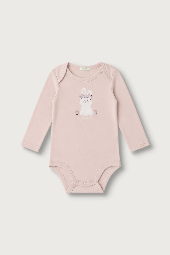 United Colors of Benetton Body niemowlęce bawełniane z elastanem 2-pack 3UMRAB014.G.W.Seasonal różowy AW26